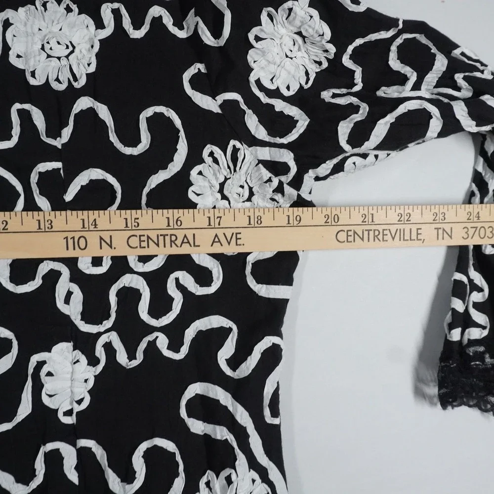 VTG Alberto Makali Black White Floral Soutache Lace Trim Bell‎ Sleeve Jacket 8